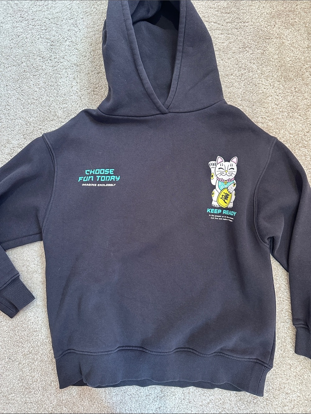 Black Maneki-Neko Cat Hoodie (sz 10)